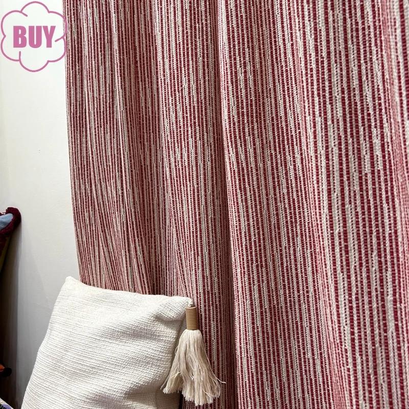 

Red and White Thickened Natural Cotton and Linen Jacquard Blackout Curtains for Living Room Bedroom French Window Customized