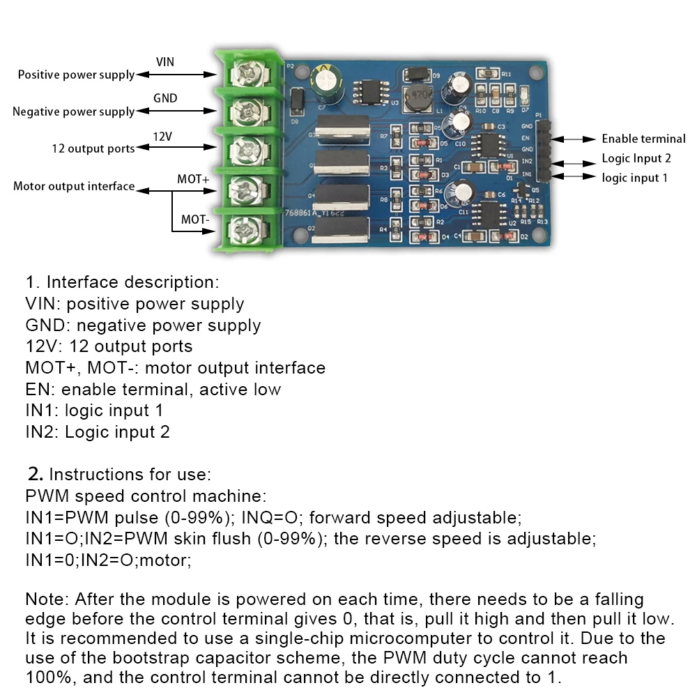 170W High Power H-Bridge Motor Driver Module For NMOS Brake Duty Cycle For Motor 4 External NMOS Tubes Two PWM Inputs DC 5-40V