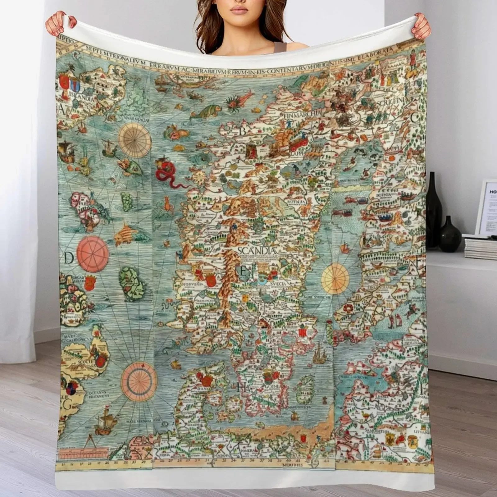 

Carta Marina, map of Scandinavia by Olaus Magnus - 1539 Throw Blanket Plaid Shaggy Summer Beddings Heavy Blankets