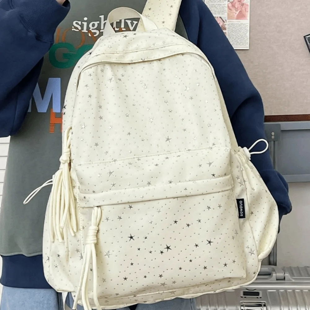 かわいいオックスフォード布製スターバックパック大容量ソリッドカラー学生スクールバッグ耐久性のあるマルチポケット旅行リュックサック日常使用