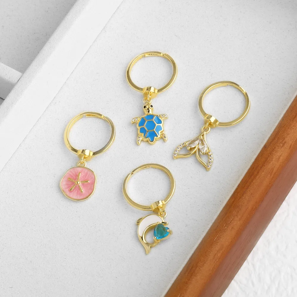 OCESRIO Enamel Dolphin Turtle Statement Women Rings Copper Crystal Whale Tail Heart Open Ring Fashion Jewelry Gift rigp26