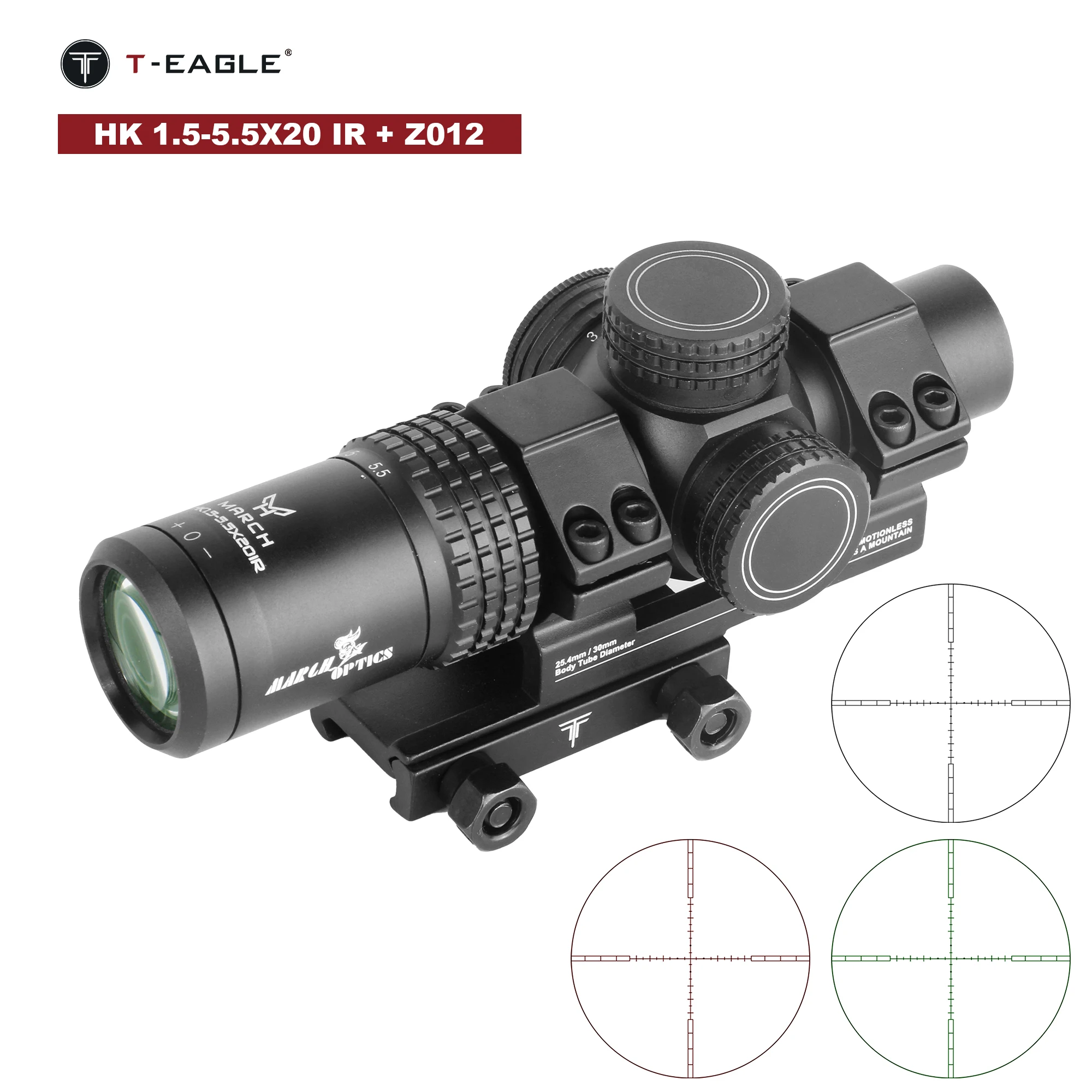 MARCH HK 1.5-5.5X20 IR Tactical Rifle Scope Hunting Optical Airsoft Riflescope Green Red Illumination Collimator Gun Sight