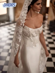 Dreamy Satin Wedding Dress Ivory Lace Strapless Mermaid Dress For Bride Romantic Sleeveless Bridal Gown Customized Women Wear
