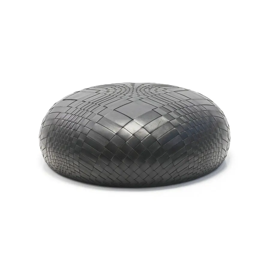 #Luxury Craftsmanship Hotel Hallway Woven Leather Upholstered Ottoman Stool Modern Cafe Restaurant Bench Seating for Public Area