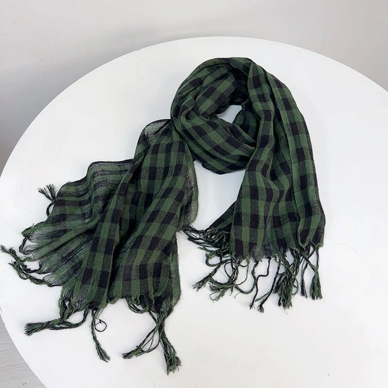 

Scarf Women Cotton Linen Green Long Breathable Warm Soft Neck Wrap Shawl Accessory For Autumn Winter Holiday