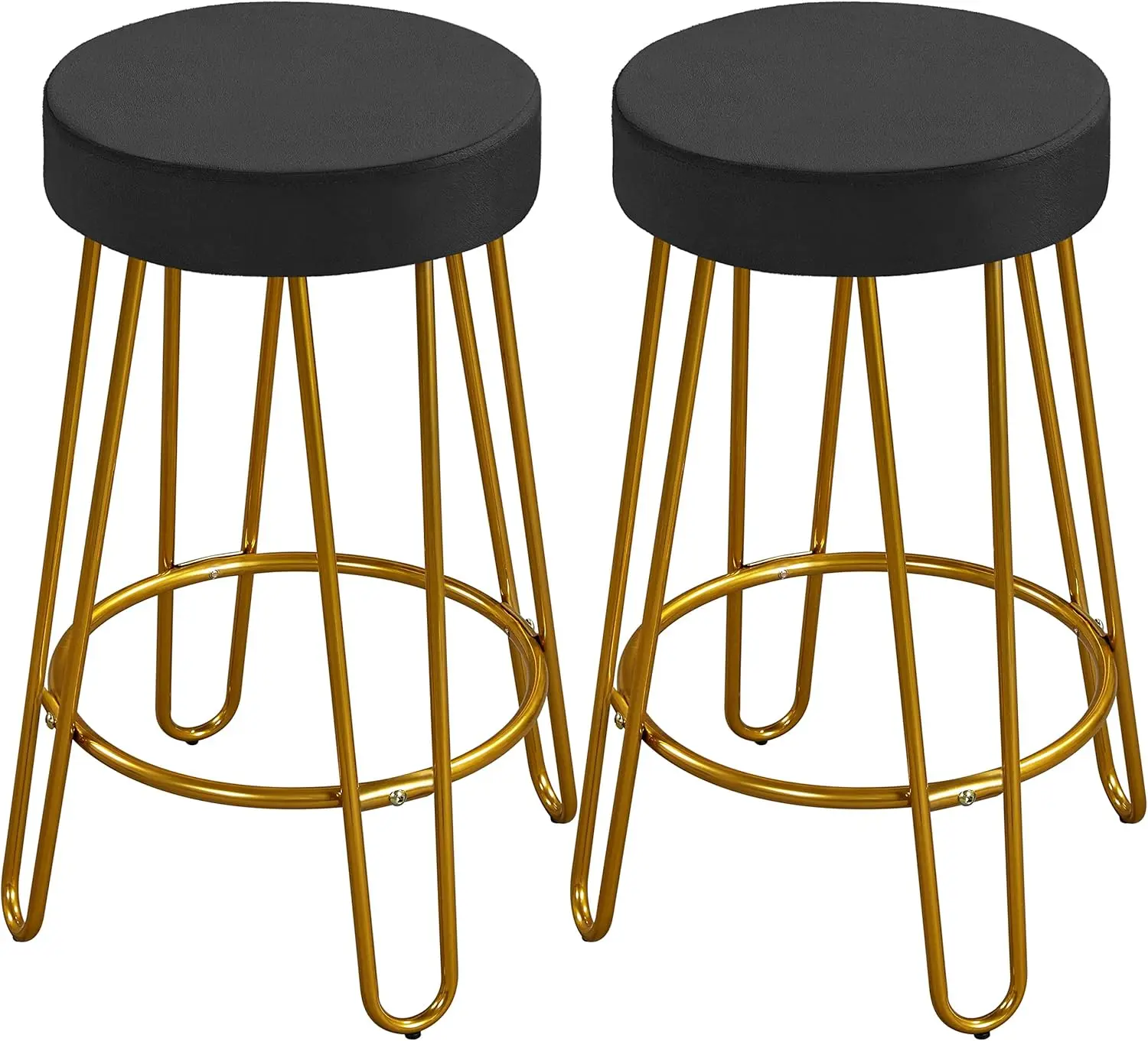 

Velvet Round Counter Stools Set of 2 with Golden Legs for Kitchen Dining Room Pub Cafe, Black