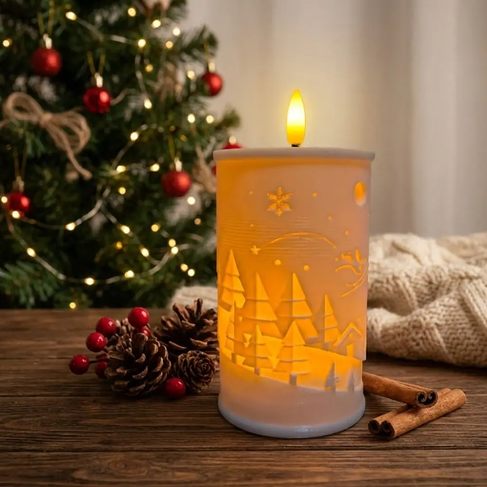 Resin Relief Electronic Candle Light LED Festive Tabletop Christmas Deer Moon Decoration Holiday LED