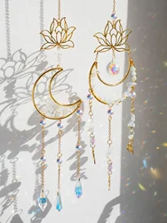 Lotus Moon Crystal Sun Catcher Garden Wind Chime Suncatcher for Window Rainbow Maker Light Catcher Decoration Wall Hanging Gifts