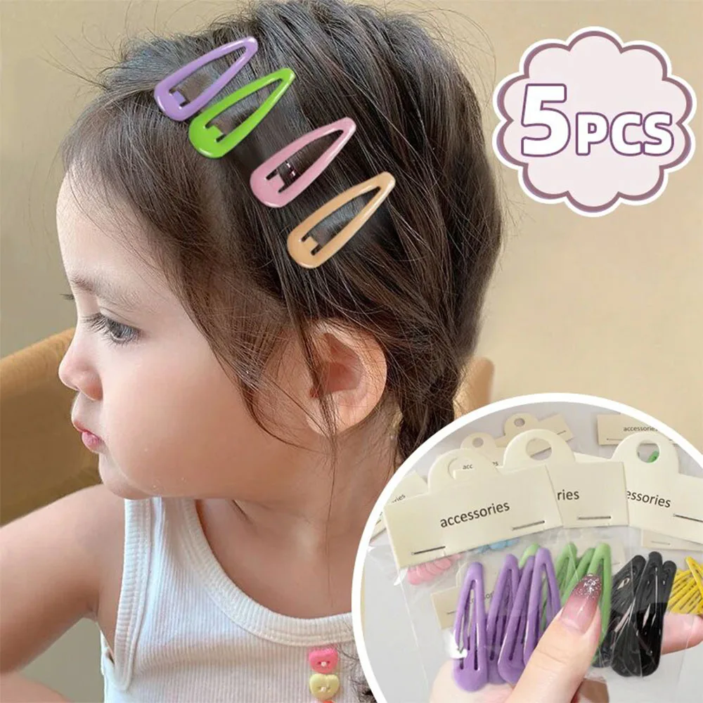 5pcs Korean Y2k BB Hairpins Solid Color Barrettes Metal Snap Waterdrop Shape Hairgrip Bangs Clip Edge Clip DIY Hair Accessories