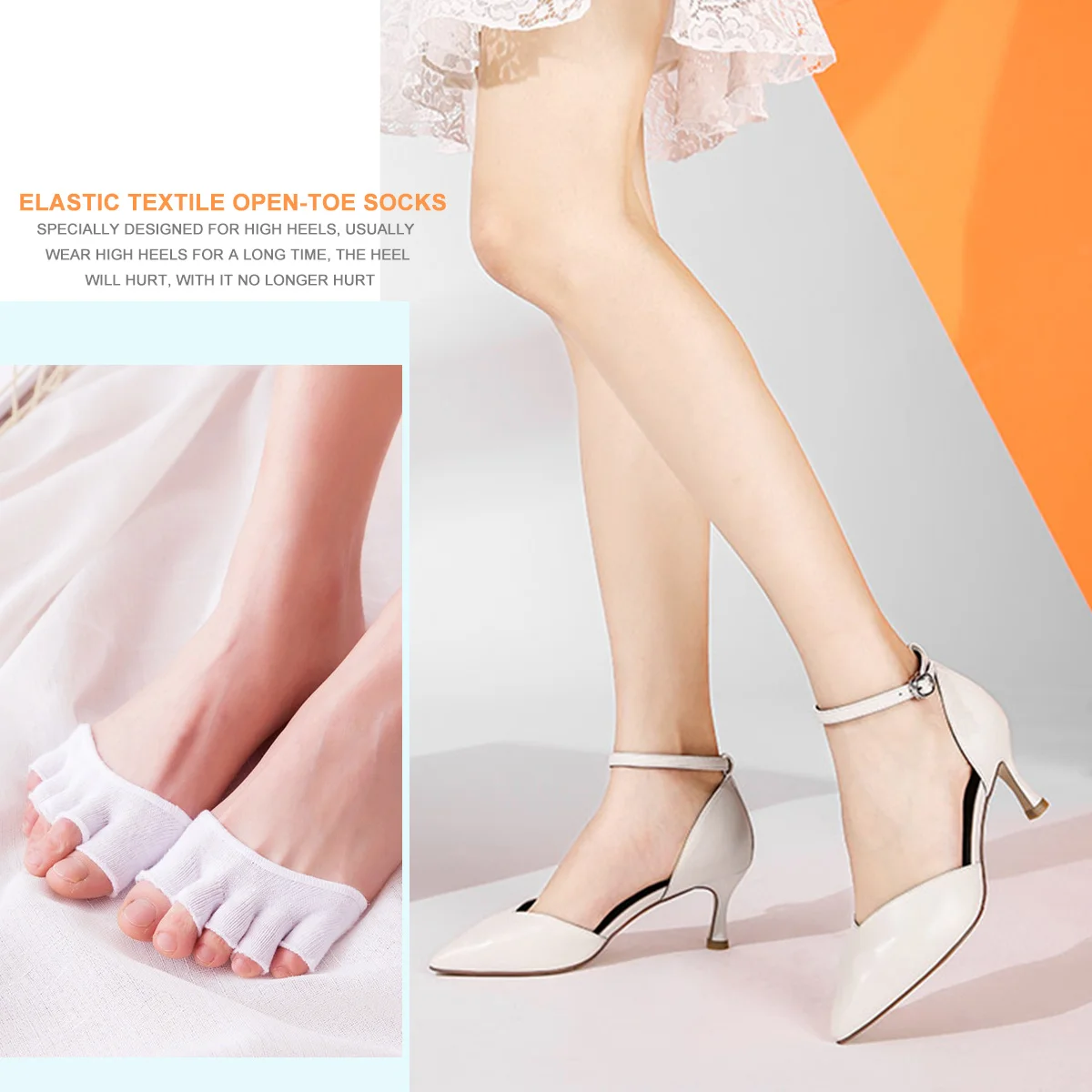 

4 Pair White Open Toe Socks Peep Toe Half Cotton No Show Yoga Fitness Five Finger sweaty Absorption Breathable Women