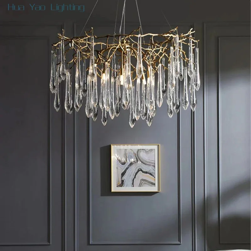 Modern Tree Branch Bubble Crystal Glass Chandelier Brass Copper Ceiling  Pendant Light Living Room Bedroom Hotel Hanging Light