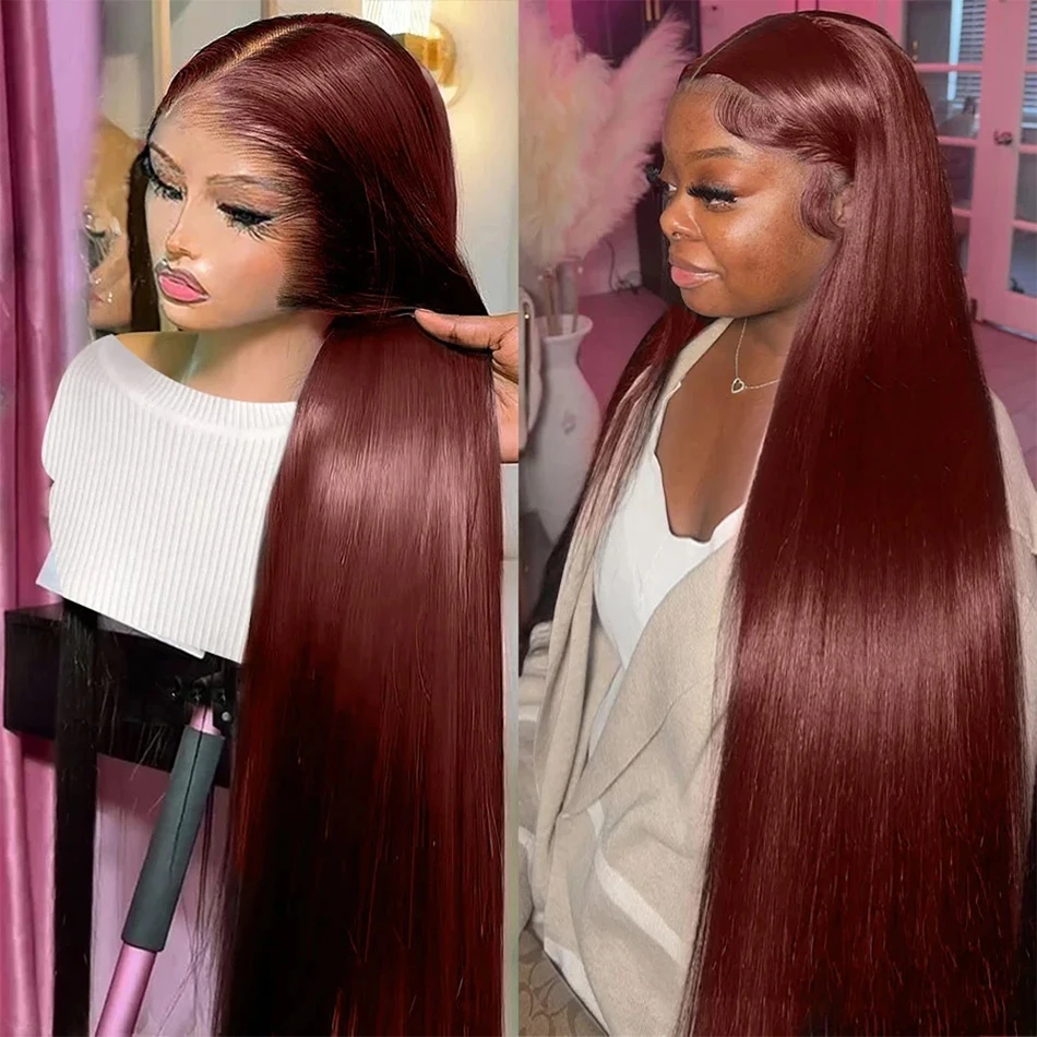 

Reddish Brown Striaght Lace Frontal Wig 100% Brazilian 13x6 Hd Lace Front Human Hair Wigs Red Colored Transparent Lace Wigs