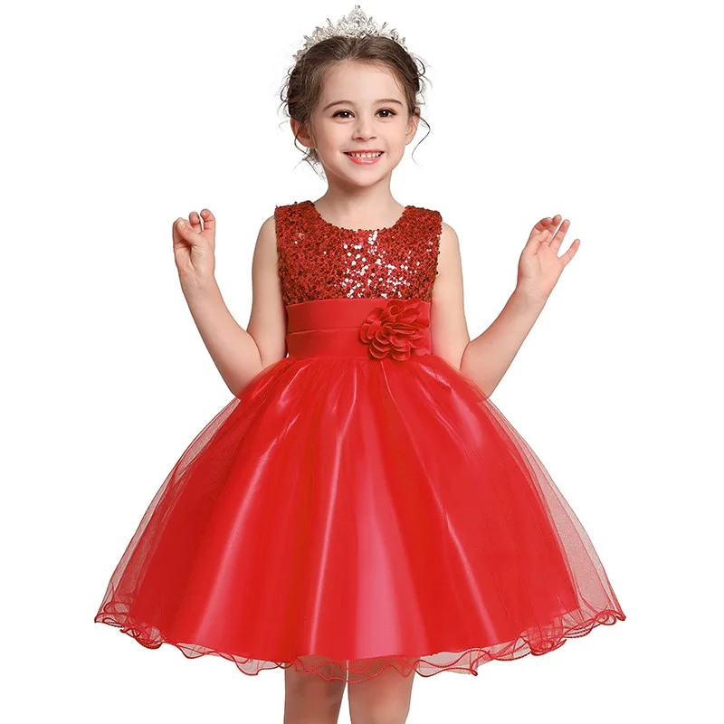 Baby Girl Dress Summer Floral Princess Dress Sleeveless Toddler Casual Birthday Party Costume Sequin Children Outfit