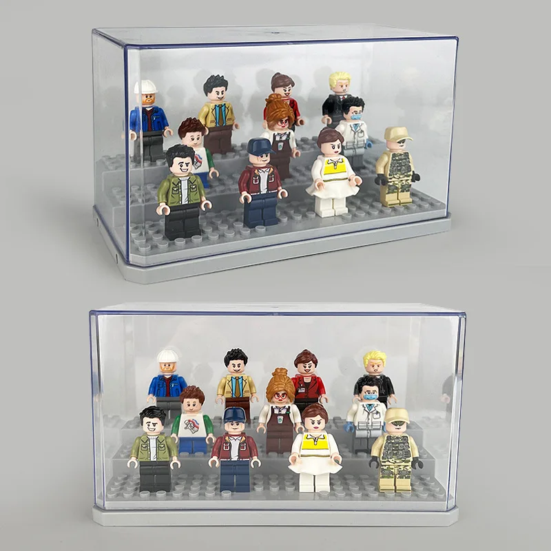 Acrylic Minifigures Display Case, Stackable Dustproof Building Block Display Box for Action Figure Toys ,No assembly required