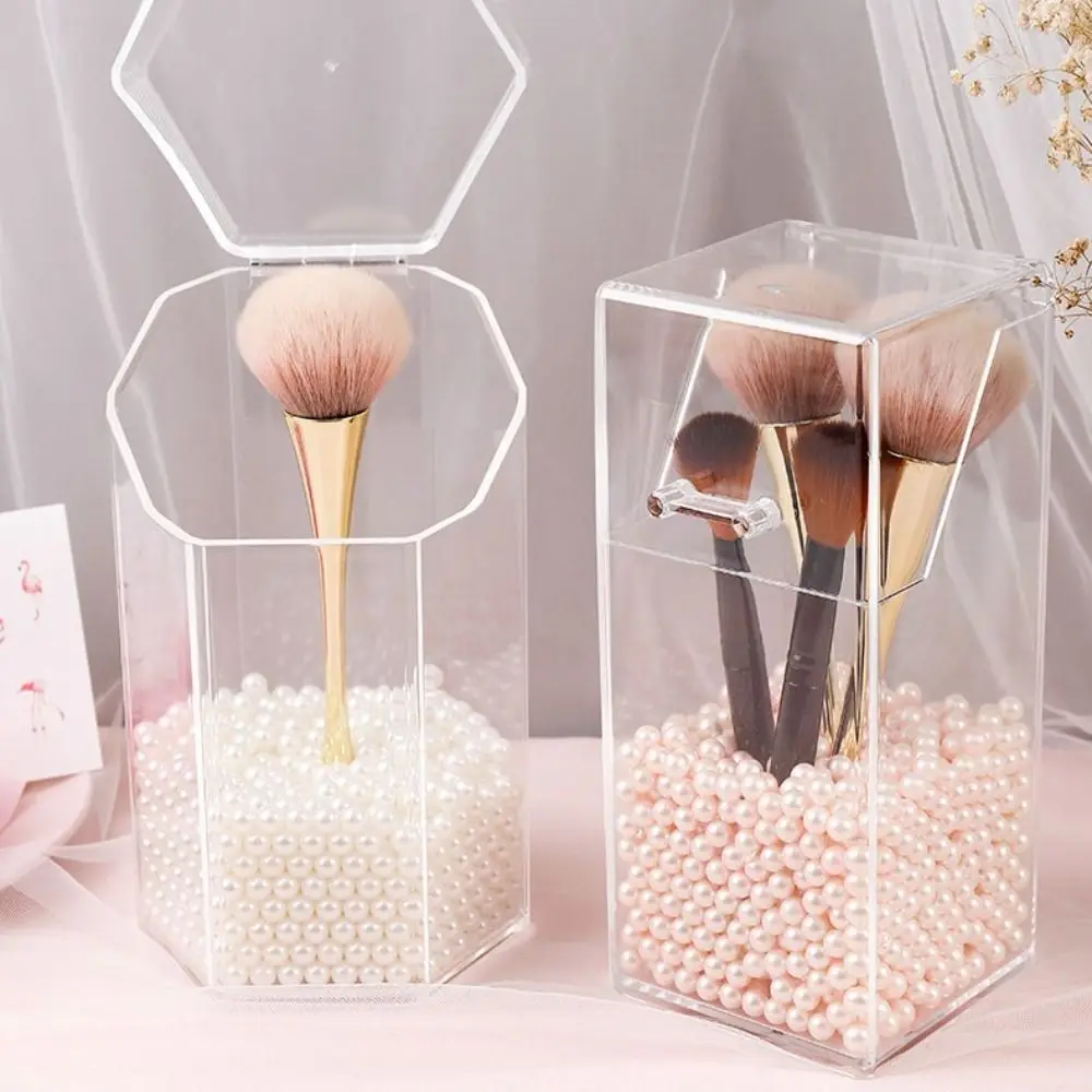 Acrylic Flip Storage Box Dust-proof Transparent Cosmetic Tool Organizer Pen Holder Desk Decor Makeup Brushes Organizer