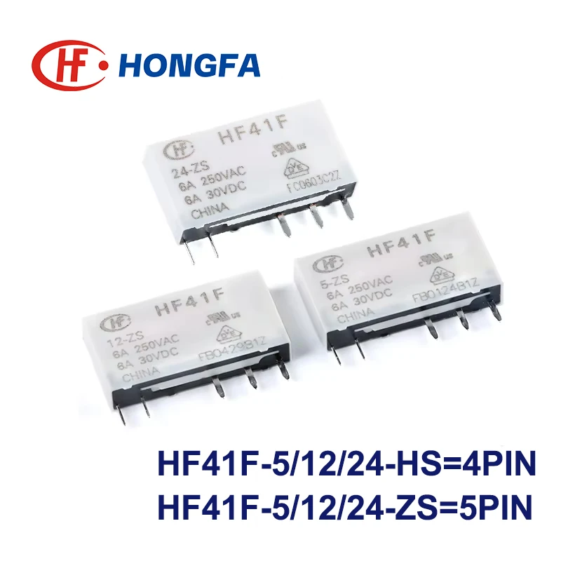 5Pcs HF41F-5-ZS HF41F-12-ZS HF41F-24-ZS HF41F 5V 12V 24V-HS ZST Industrial Relay Subminiature Power Relay 41F-1Z-C2-1 Relay Base