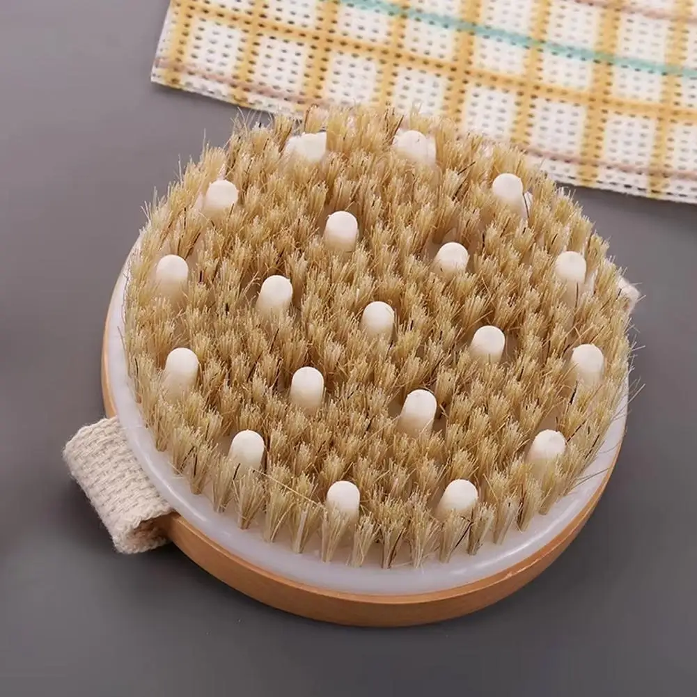 

2 In 1 Dry Skin Body Massage Brush Natural Bristle Dead Skin Remover Anti Cellulite Exfoliates Blood Circulation Massage Tools