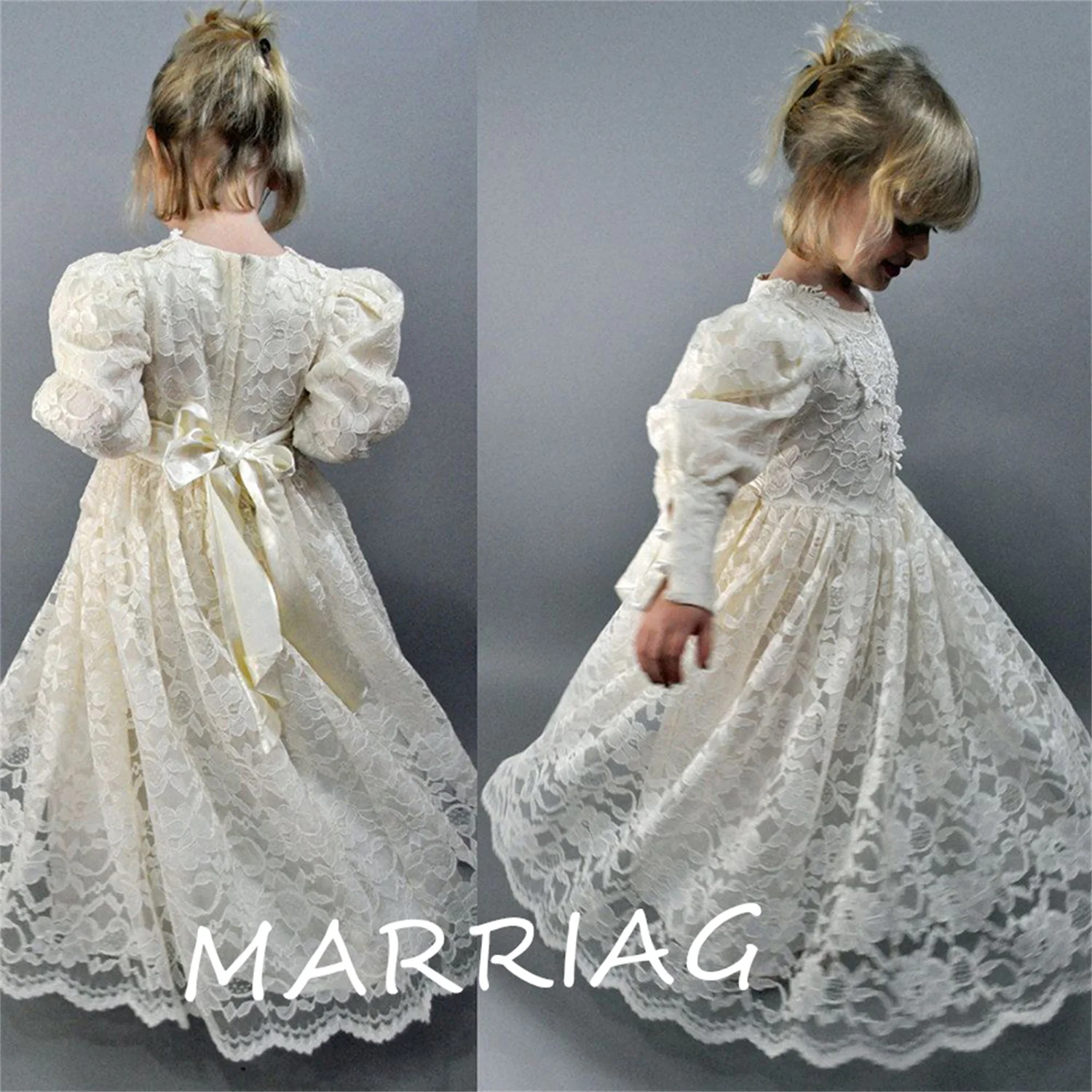 

White Lace Flower Girl Dress Kid Birthday Princess Floor Length Wedding Besch Sweetheart A-Line Evening Dress First Eucharist