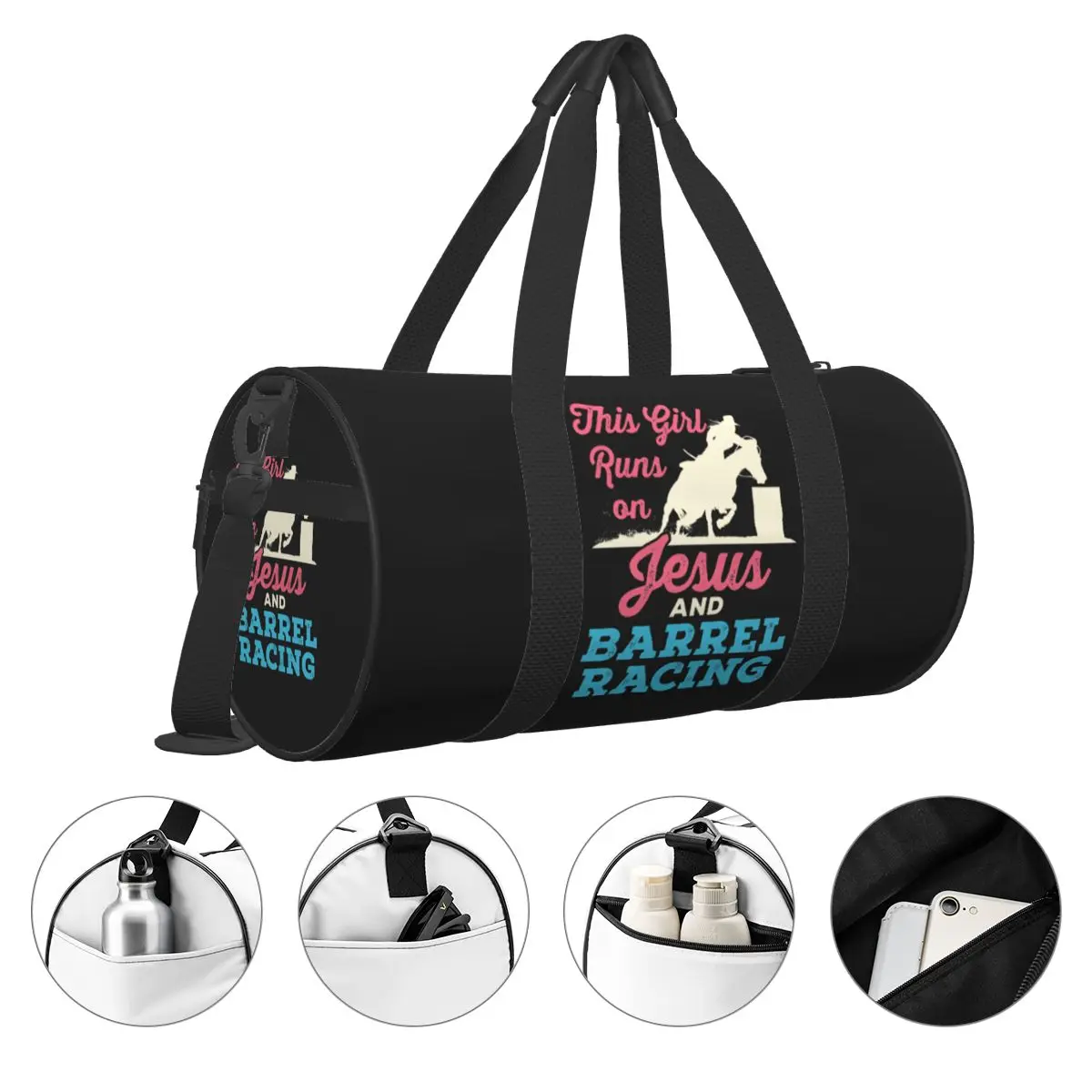 This Girl Runs On Jesus Barrel Racing Gym Bag Fun Training Sports Bags Men Large Capacity Cute Fitness Bag Waterproof Handbags