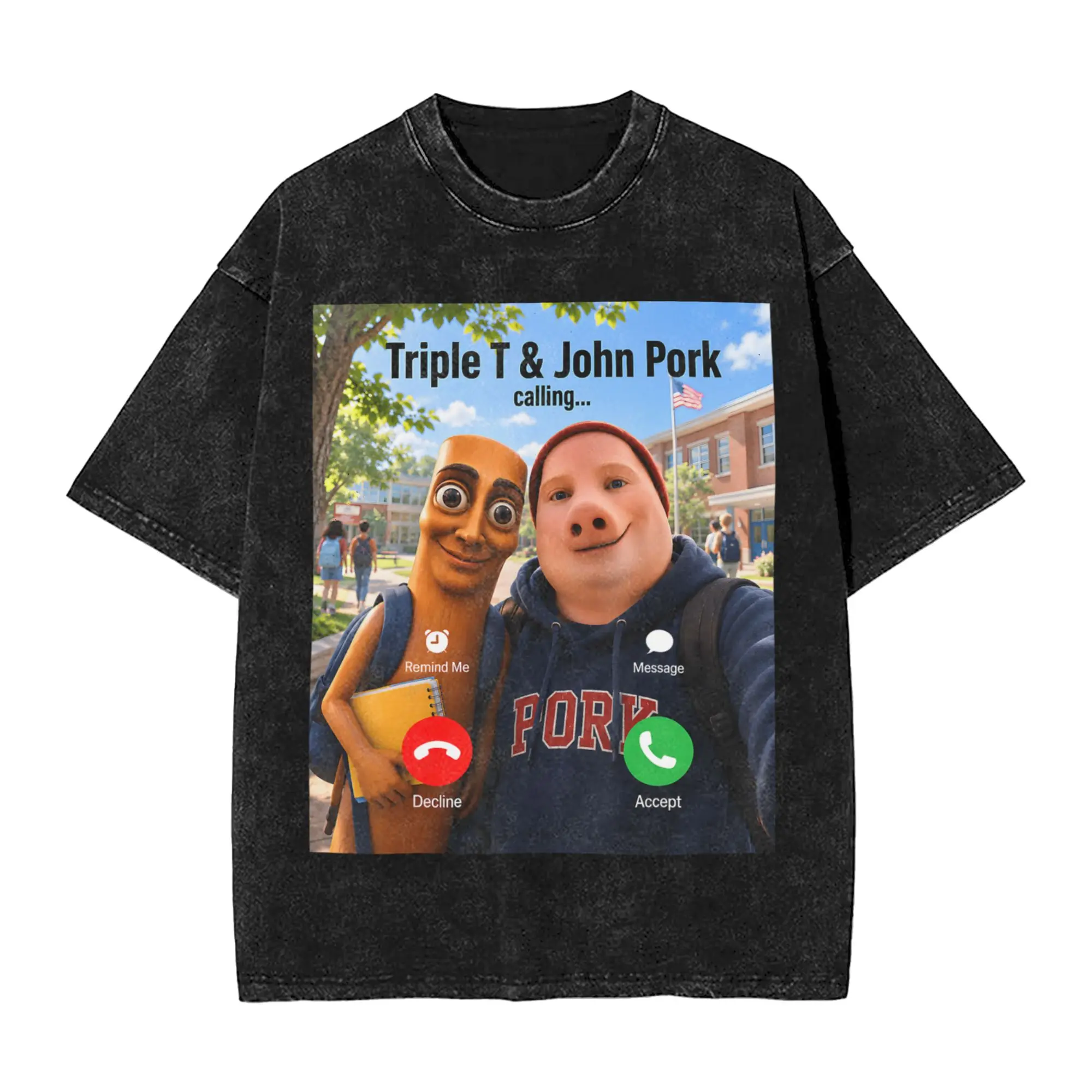 Triple T and John Pork Calling Brainrot Back to School T Shirt Summer Y2K Retro T Shirts Casual Fashion Tee Shirt For Male