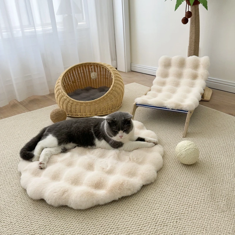 

Плюшевый коврик для кровати с кроличьим мехом, круглый, уютный, теплый, спальное гнездо, подушка для домашних животных, напольный коврик для кошек, котят, домашний осенне-зимний подарок
