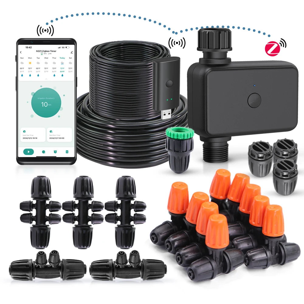 

16mm to 4/7mm Hose Mist Nozzle Automatic Watering Kit/Smart Zigbee Timer Atomized Irrigation System Lock Connector Garden Spray