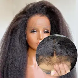 Kinky Straight Wig 13x6 HD Lace Frontal Wig 4C Kinky Edges Natural Baby Hair Wig Yaki Straight Lace Front Human Hair Wigs Sale