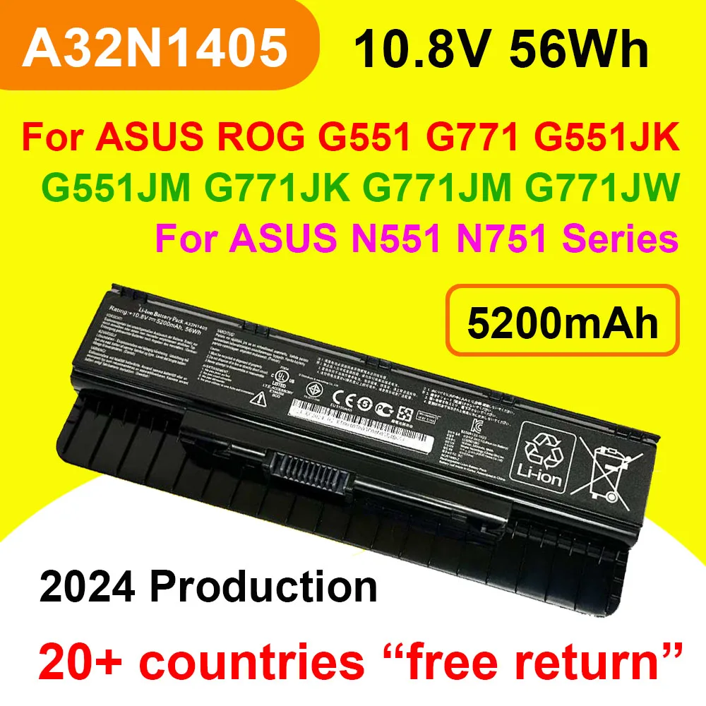 para asus rog g551jk g771jk g551jm g771jm g771jw n551 n751 bateria do portatil 108v 56wh 5200mah com numero de rastreamento a32n1405 01