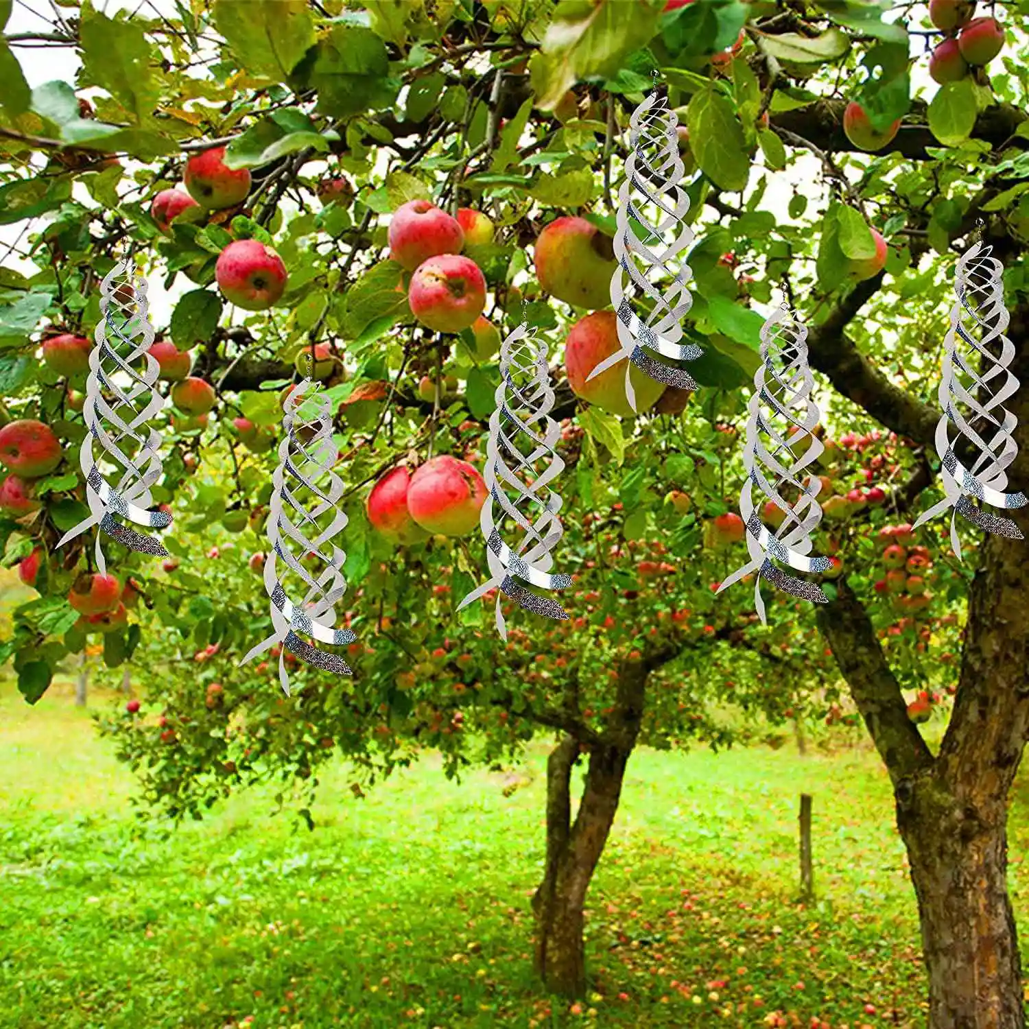6 Pack Bird Repellent Spiral Reflectors Silver Mylar Spinner, Hanging Reflective Bird Deterrent Device Garden Decorative-A21R