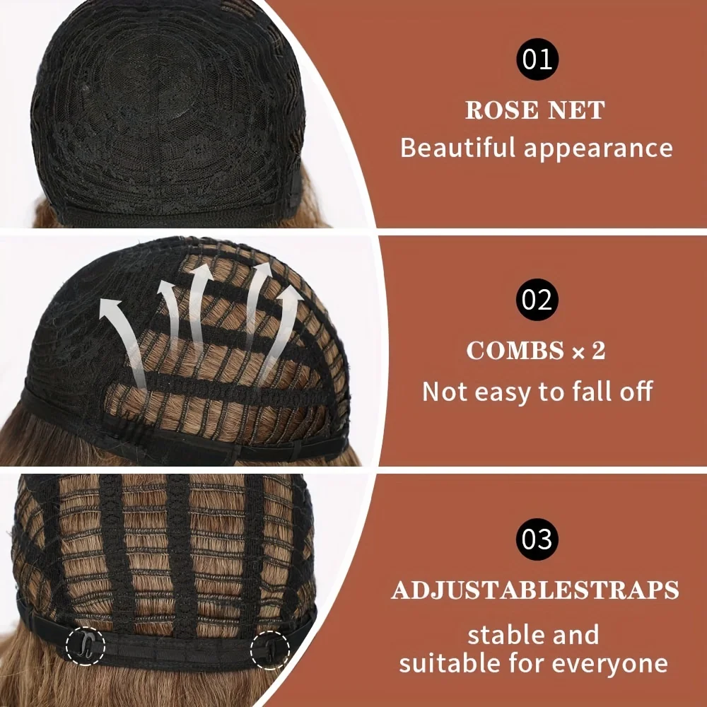 Elegant Short Curly Bob Wig with Bangs 130% Density | Heat-Resistant Synthetic | Water Wave Curl | Rose Net Cap Women's Fashion