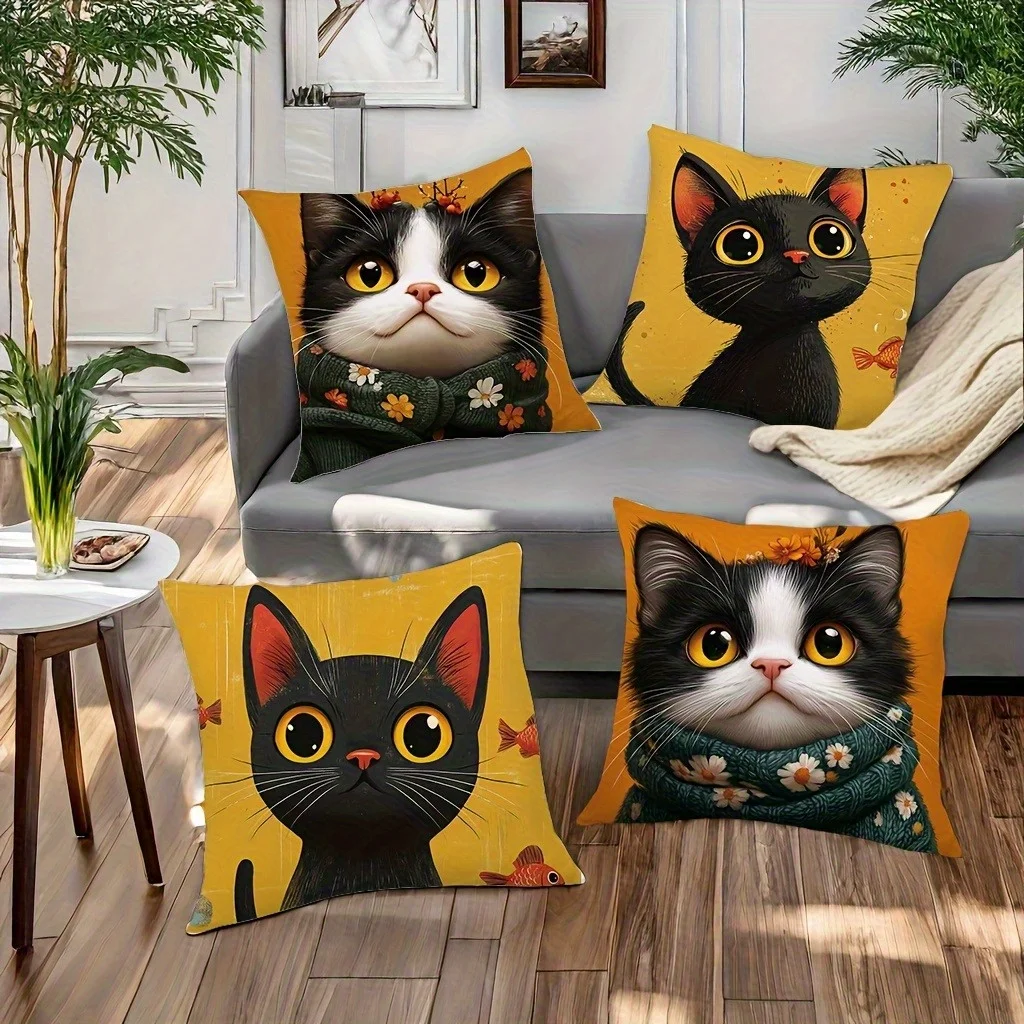 Cute cat therapeutic design digital printing pillow cover Short plush Suitable living rooms bedrooms sofas throw cushion cover