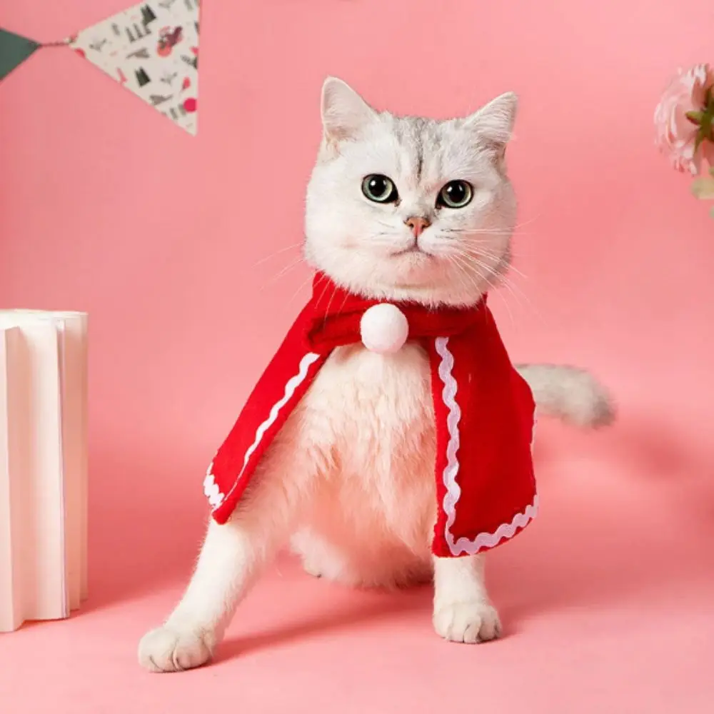 Christmas Cat Costume Soft Dog Christmas Cape Hat Adjustable Red Pet Xmas Hat Comfortable Christmas Pet Cloak for New Year - Image 2