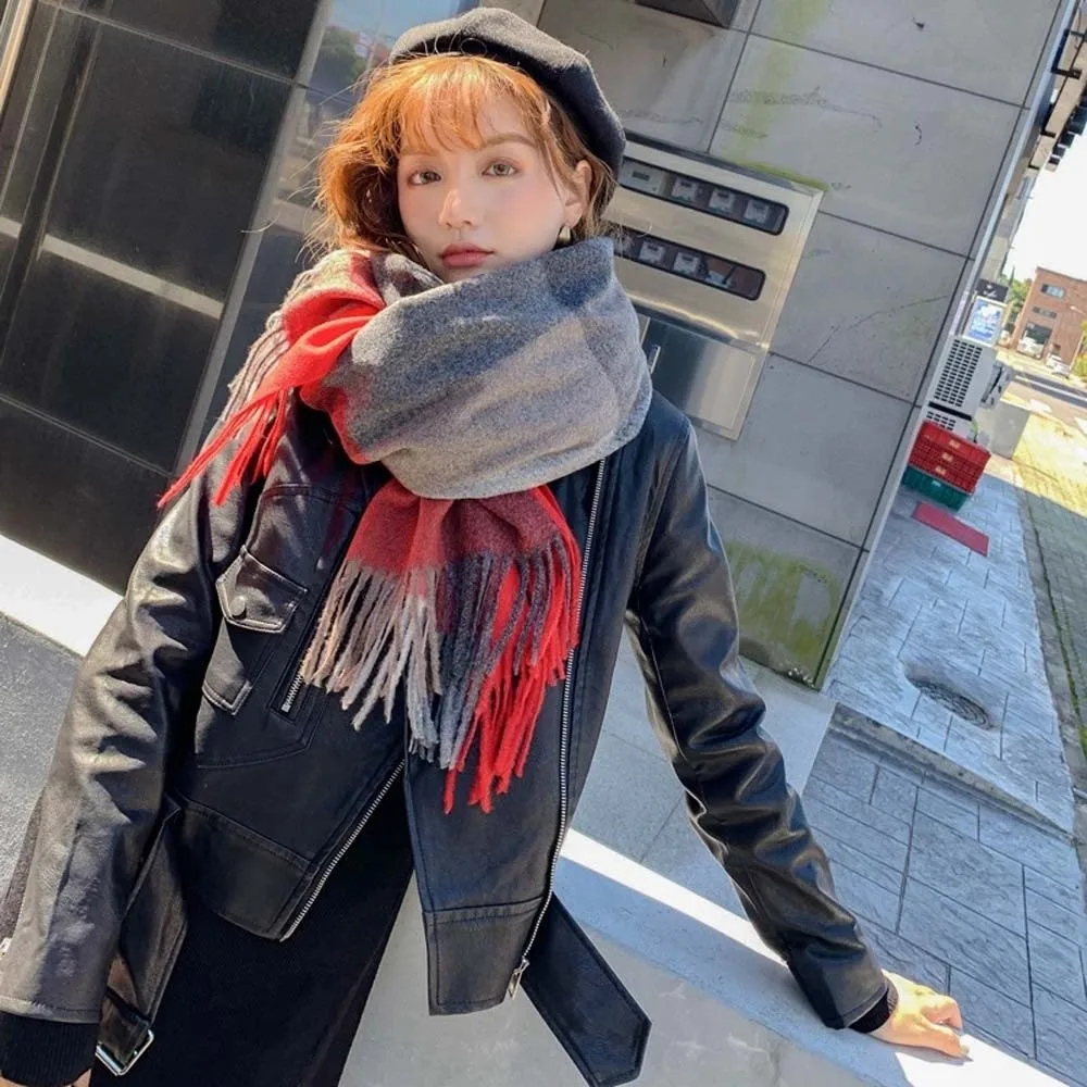 

Shawl Wool Classic Plaid Scarf Polyester Cold-proof Knitted Wool Scarf Soft Korean Style Long Neckscarf with Tassel Autumn