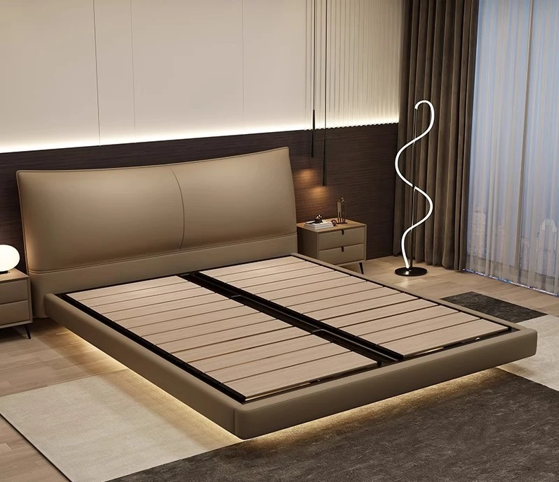 吊り下げ式レザーベッド イタリアンミニマリスト マスターベッドルーム モダンミニマリスト ハイエンド 雰囲気のあるダブルベッド