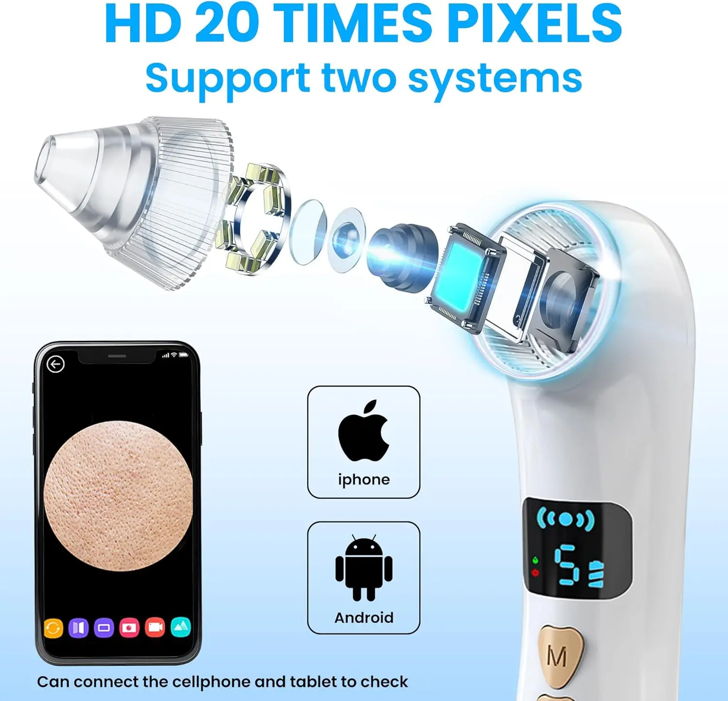 Aspirapolvere per la rimozione dei punti neri con display a LED, 6 sonde sostituibili, 3 modalità di riscaldamento, 5 livelli di aspirazione, adatto per donne e uomini