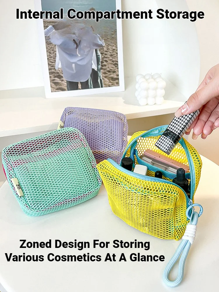 Stylish Square Mesh Zipper Storage Pouch For Cosmetics Keys Coins Stationery Ideal As Cute Gifts image 3