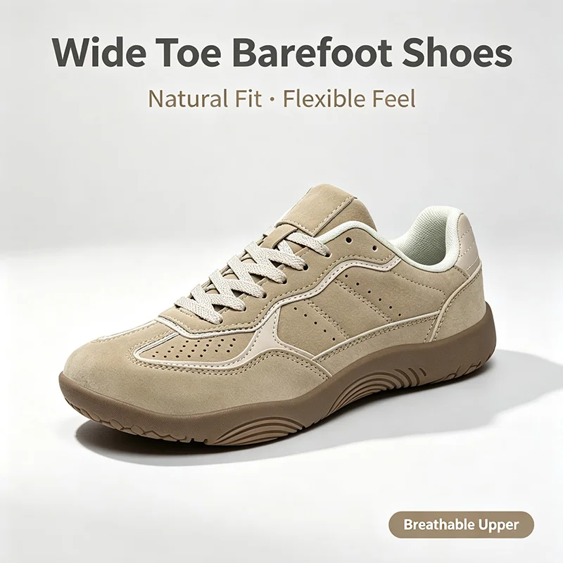Fall Winter Wide Toe Box Barefoot Shoes for Men Women Non Slip Flexible Sole Minimalist Zero Drop Suede Casual Walking Sneakers