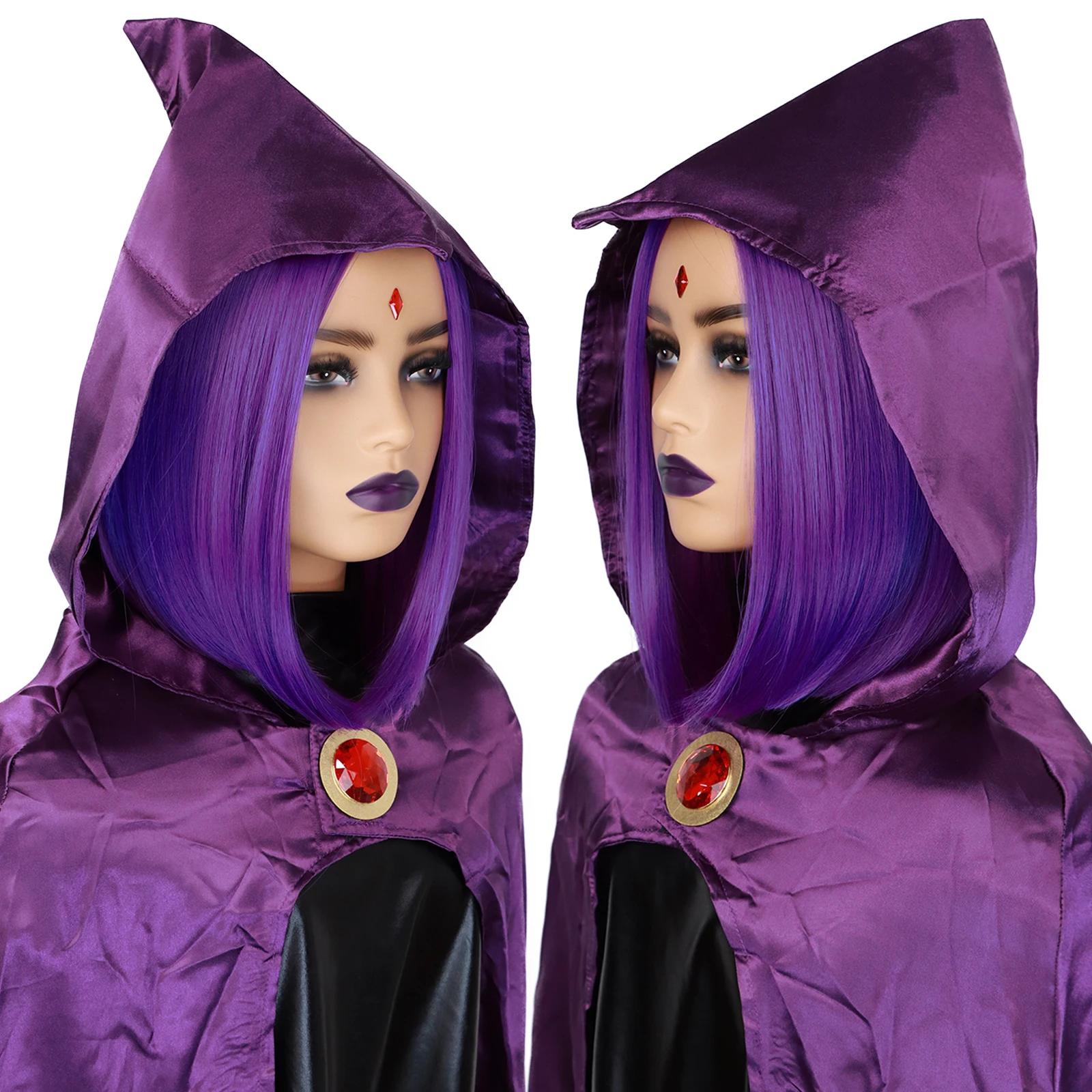 Women's Raven Superhero Purple Short Bob Straight Wig with 30Widow's Peak Synthetic Hair Cosplay for Halloween Costume Party image 3