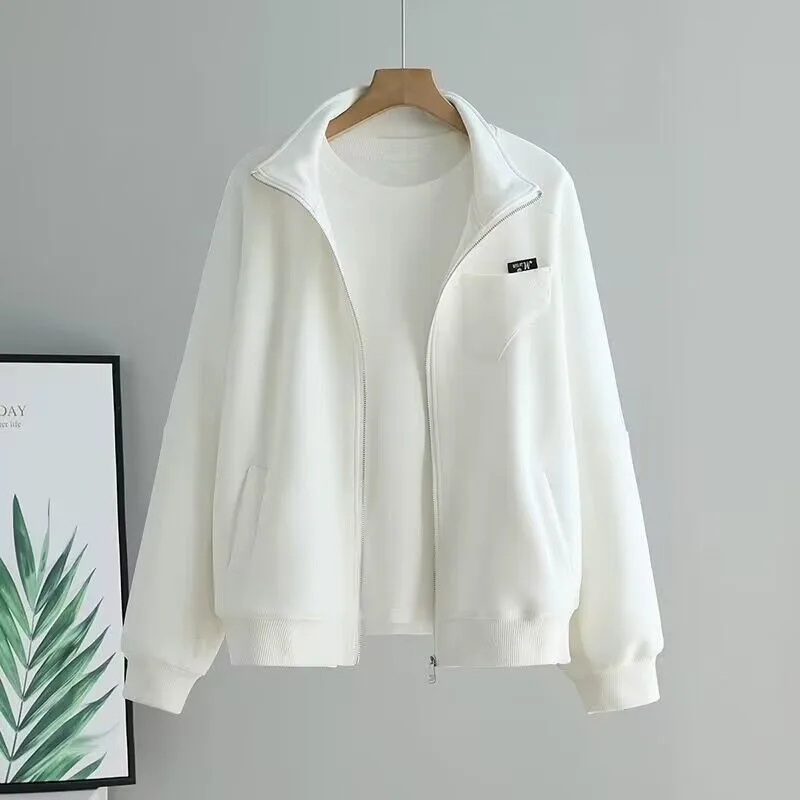 Chaqueta informal para mujer, abrigo holgado con cuello levantado, prendas de vestir exteriores de color puro, Tops con bolsillo y cremallera, primavera y otoño, 2023