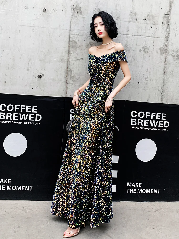 

Ele One-oulder Evening Gown Women's Faionable Mid-Waist A-Line Skirt Long Dr for Year-End Par Performance Art Exam