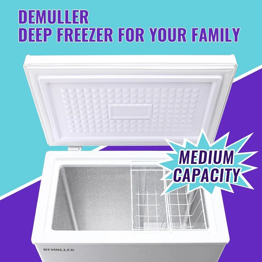 فريزر صغير عميق الصدر 4.0 قدم مكعب آلة تجميد بيضاء مع باب مفتوح مدمج ولوحة تحكم إلكترونية مثالية