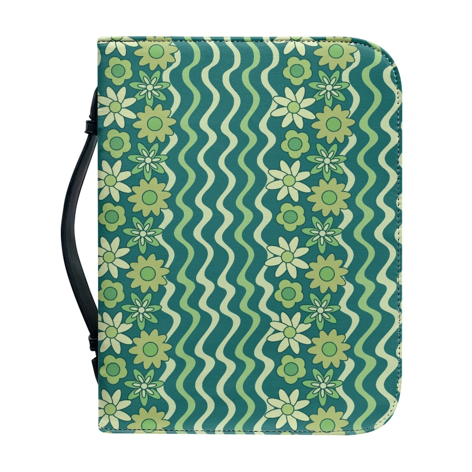 XIXIRIMIDO Green Wave Daisies 2026 Collection Lightweight Bible Cover for Men PU Leather Church Bible Bag