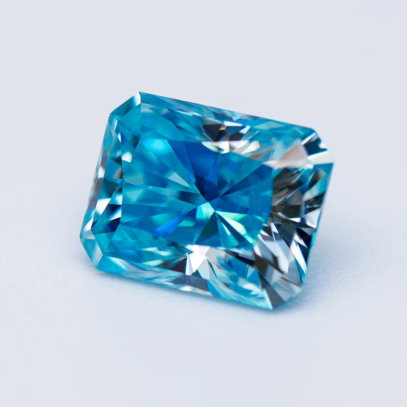 Moissanite Stone Radiant Cut  Aquamarine Color  Lab Grown Diamond for Woman Advanced Jewelry Making Making with GRA Certificate