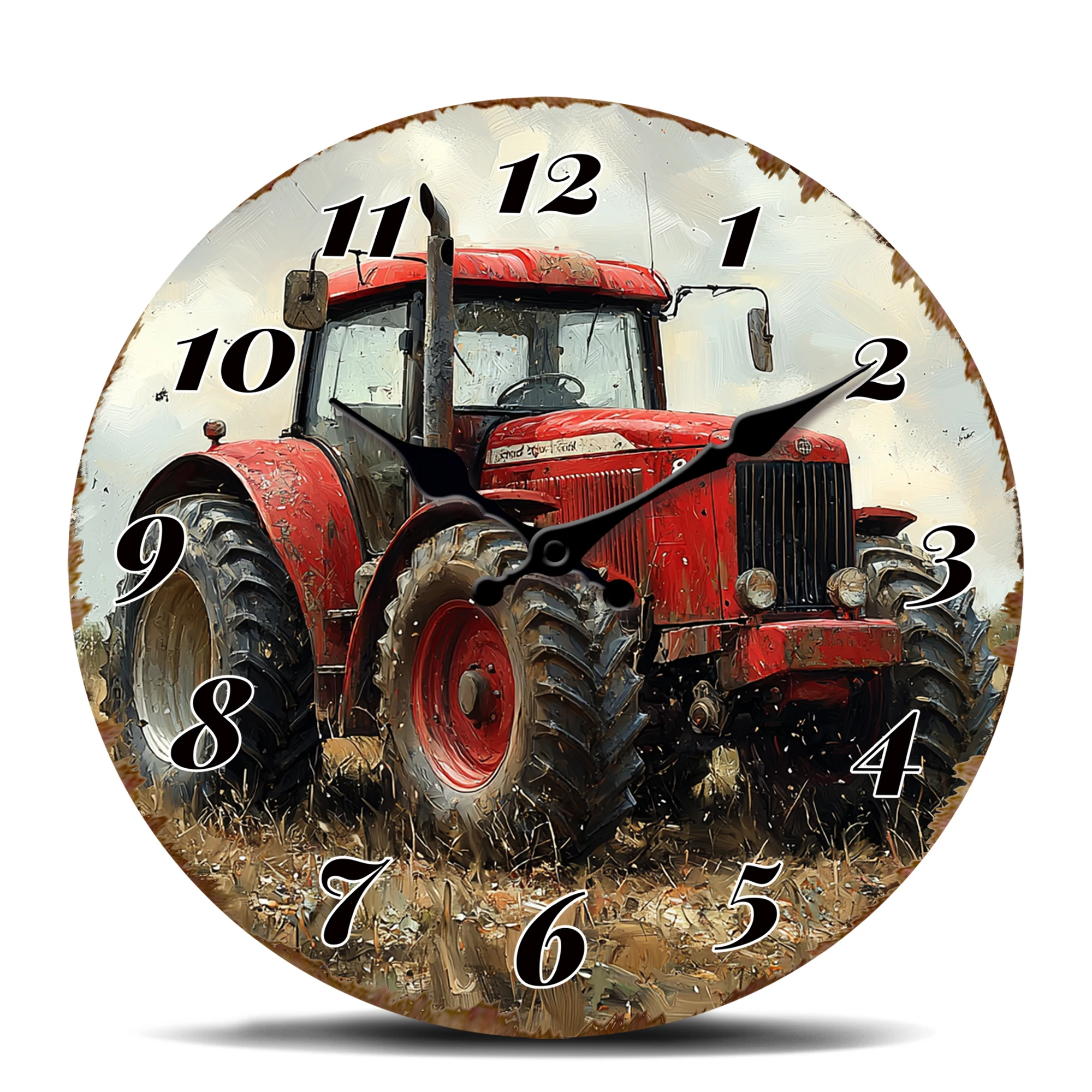 Red Vintage Tractor Wall Clock, Rustic Farm-Themed Decorative Clock with Distressed Look for Agriculture Lovers, Classic Hanging