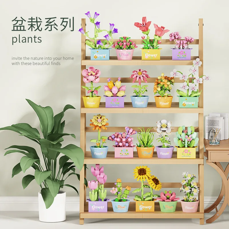 

Succulent Bonsai Ornament Model Flower Potted Mini Building Blocks Toys Home Desk Decoration Flower Gift For Child Adult