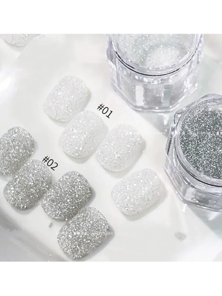 1 Glas Funkelndes Weißes Zucker-Nagelglitzerpulver Winter Silber Reflektierendes Diamant-Candy-Reibepigment DIY Maniküre-Kunst-Dekor