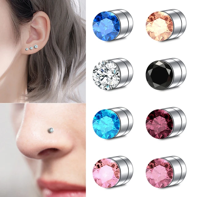 1Pair Magnetic Stud Earring Fake Piercing Nose Stud Crystal Earrings Punk Clip Zircon Magnet Stud Non Piercing Jewelry 3 4 5mm AliExpress