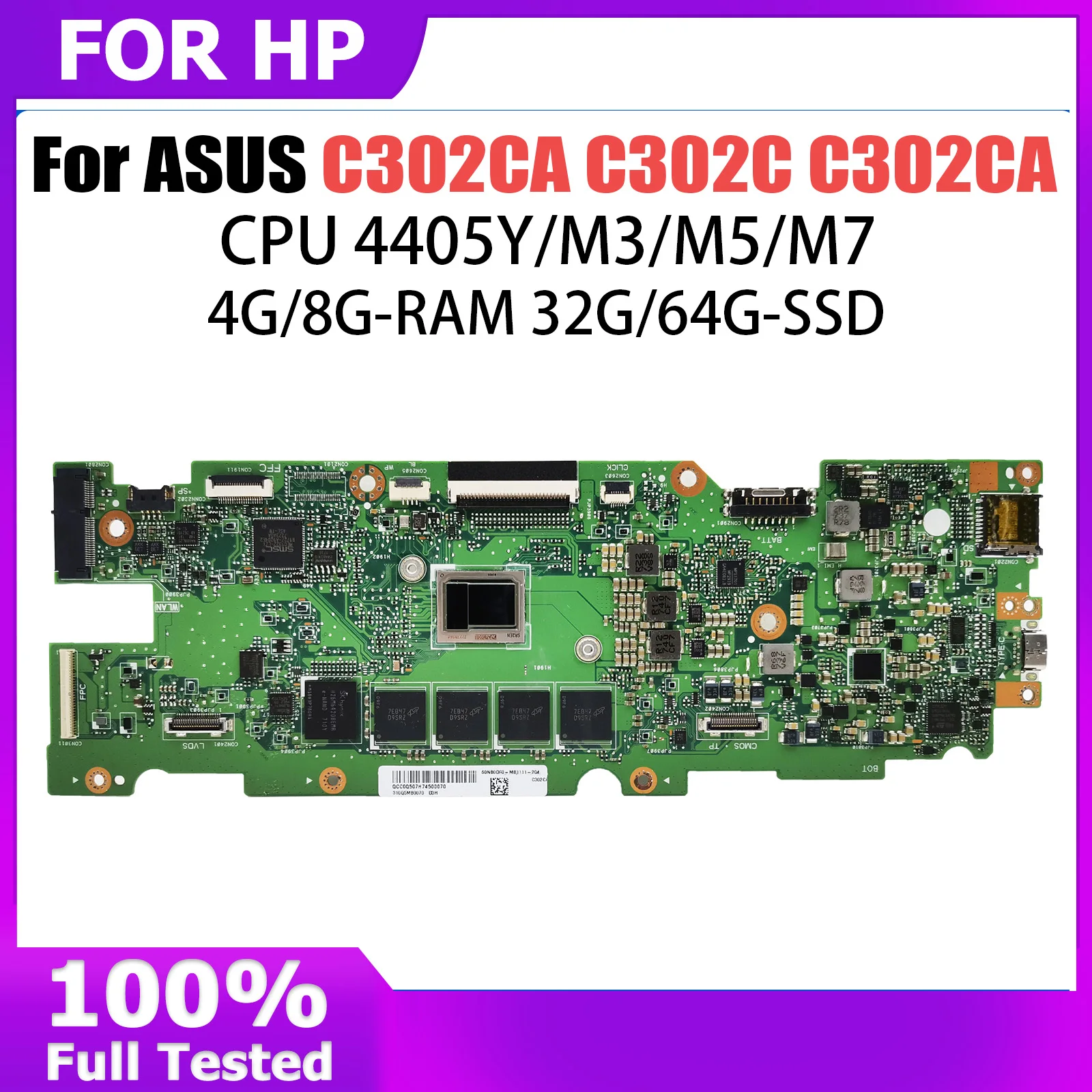 C302CA Laptop Motherboard For ASUS Chromebook C302C C302CA Mainboard M3-6Y30/M5-6Y54/M7-6Y75 CPU 4G/8G-RAM 32G/64G-SSD