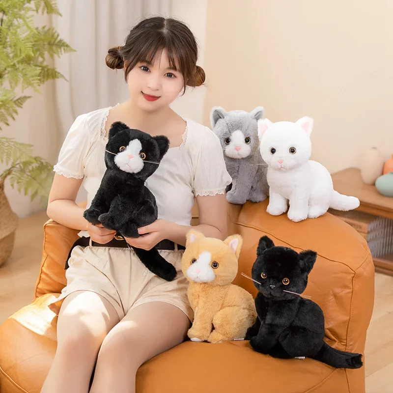 26cm Simulation Grey White Black Cat Plush Toy Cartoon Sitting Lifelike Kitten Animal Cats Artificial Touch Doll Gift for Kids