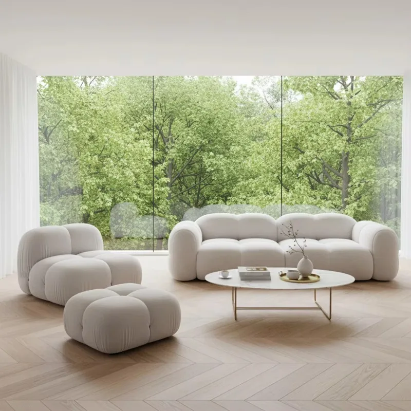 

Modern luxury velvet sofa set, living room cloud design foam padded comfortable combination sofa single double triple seat